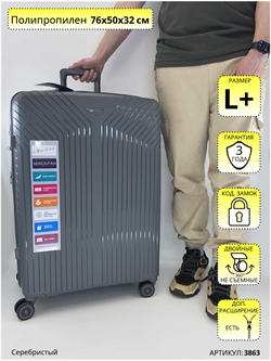 Чемодан Mironpan Серебристый Крылья L+ 3863