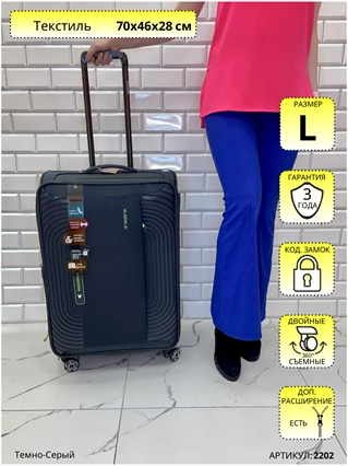 Чемодан Mironpan Темно-Серый Techpro L 2202